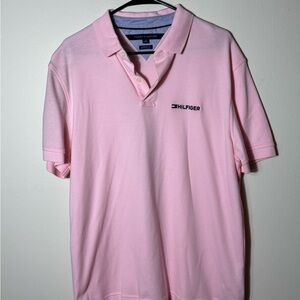 Tommy Hilfiger Pink Classic Fit Polo Shirt Men L Short Sleeve Logo Embroidered